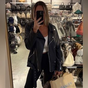 Oversized faux leather biker jacket
